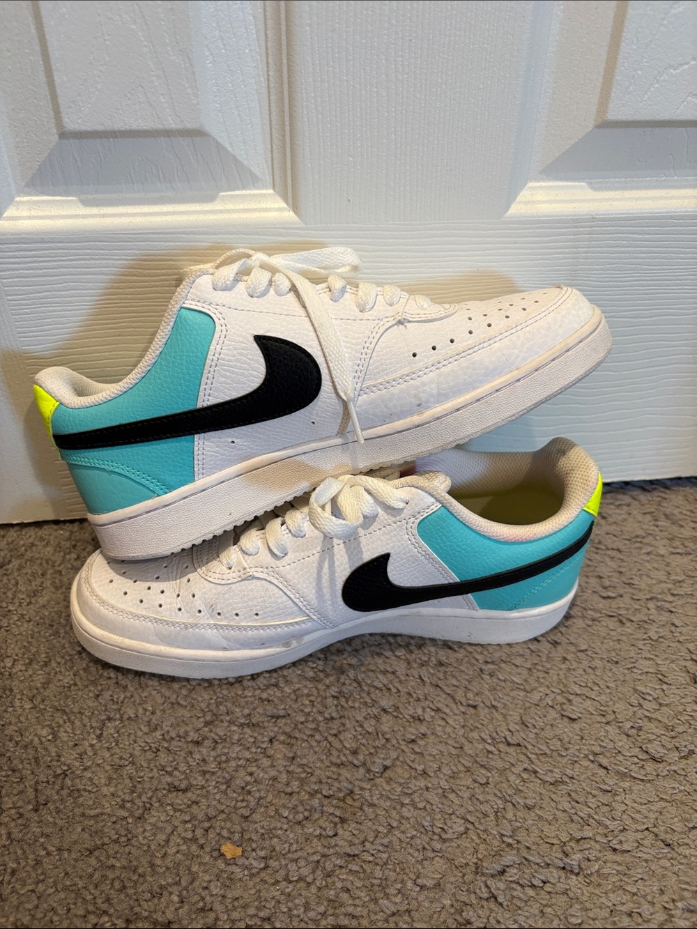 Nike Women’s Low-Top Sneakers in White, Teal, Black and Neon Yellow